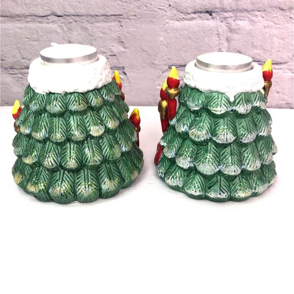 J.T.S. International Co VTG 90's Christmas Tree Tealight Candle Holder Set of 2 - Picture 2 of 9